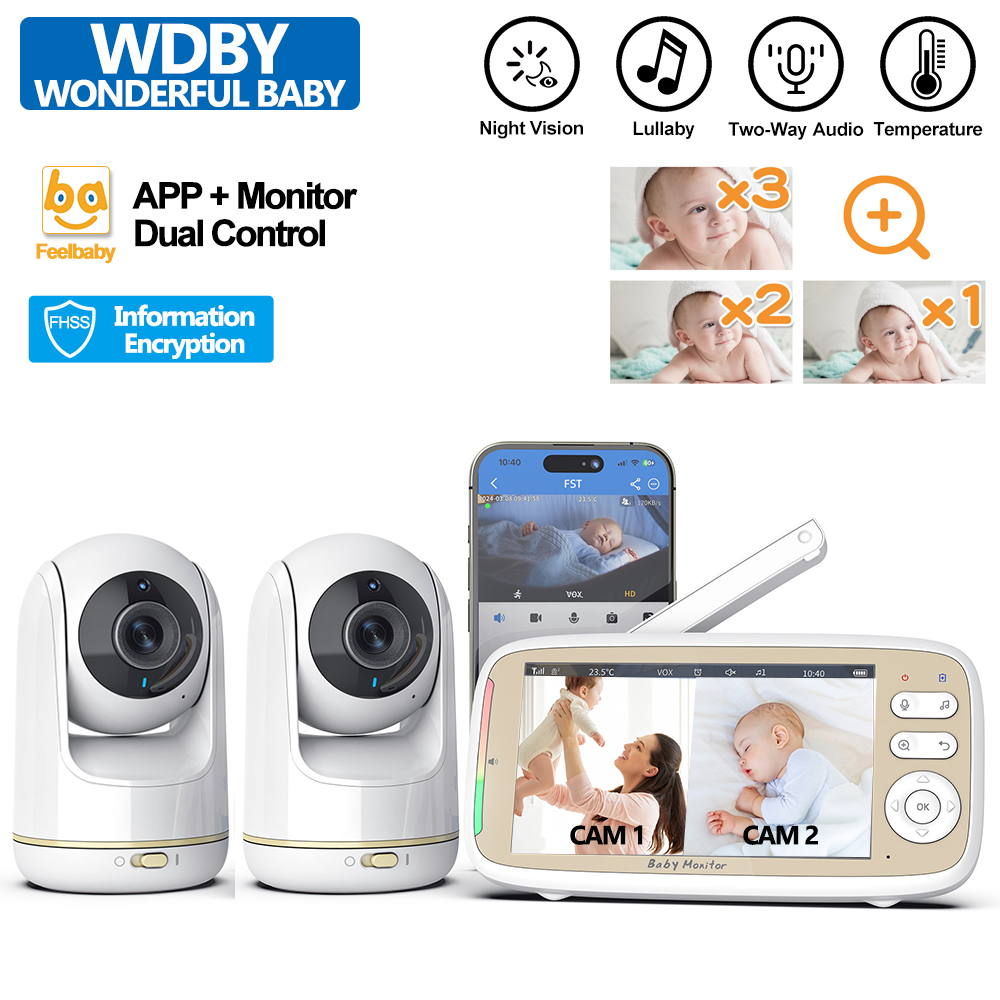 Audio Music Videos - 2pcs ズームレンズのカメラ、対面音声、HD 720P の電話およびモニターのためのスマートな二重制御、温度の監視が付いている VB803 プロ赤ん坊のモニター