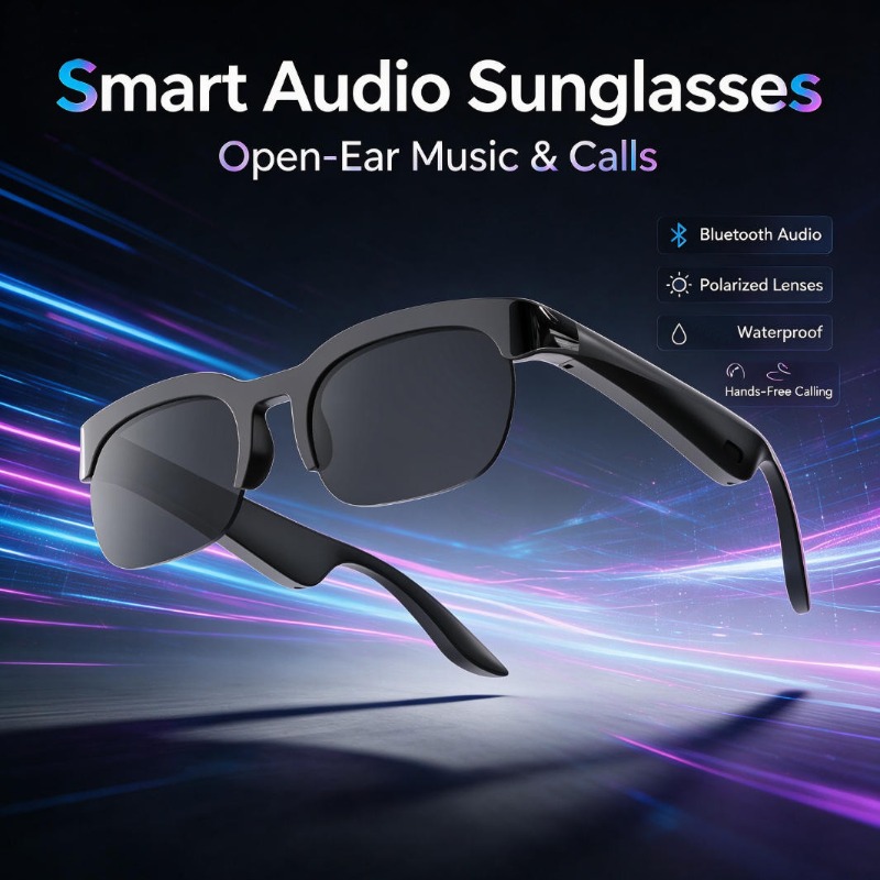 Audio Music Videos - スマートオーディオサングラス オープンイヤーBluetoothメガネ 偏光レンズ ハンズフリー通話 スポーツスマートグラス 運転