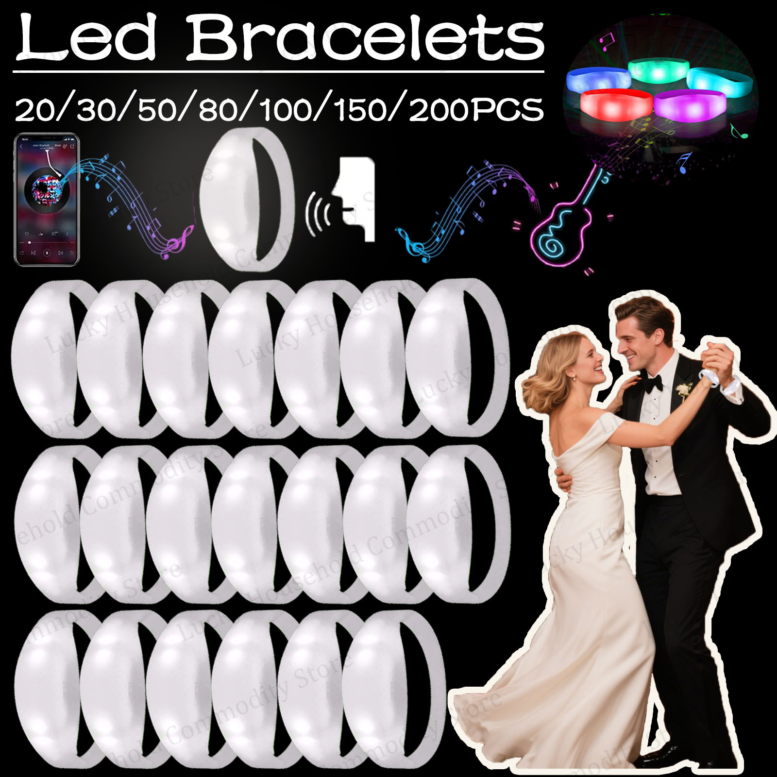 Audio Music Light - 20-100 個音楽 & サウンド起動 LED ブレスレット蛍光灯ブレスレットリズミカルブレスレットグローアクセサリーウェディングパーティー