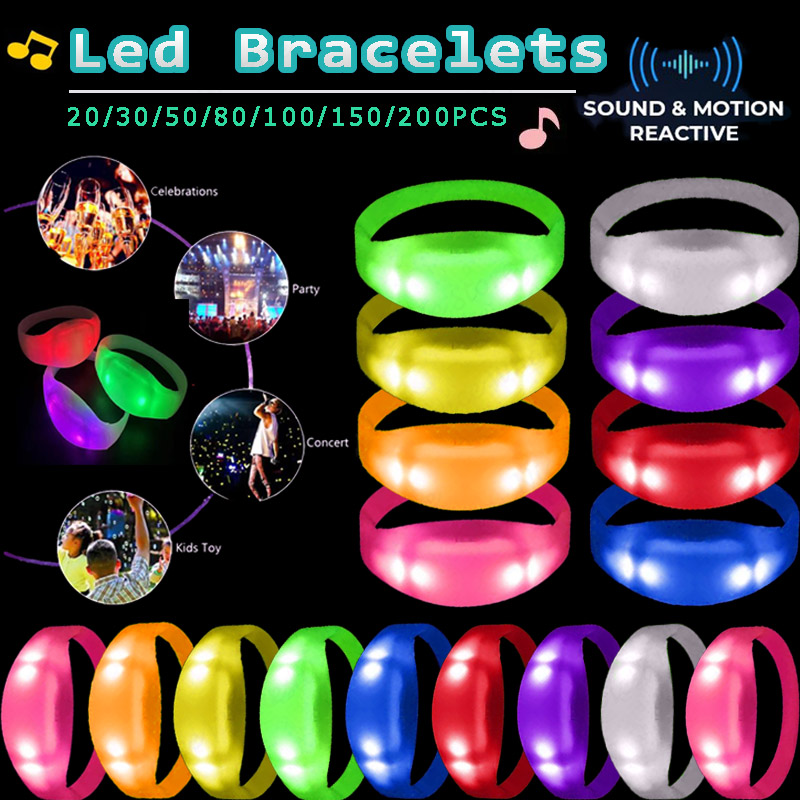 Audio Music Light - 20～200個 音楽＆サウンド起動LEDブレスレット リズミカルオーディオLEDブレスレット ネオンライトアップリストバンド グローパーティー 結婚式用