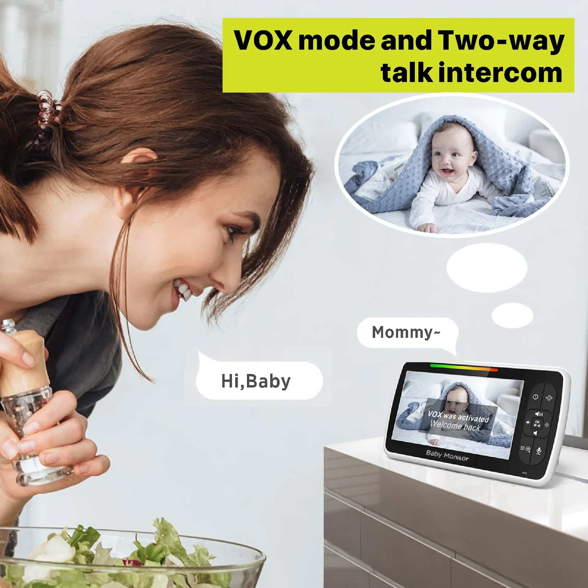 5.0インチビデオベビーモニター、PTZカメラ付き、2Xズー - Audio Music Videos のレビューと価格