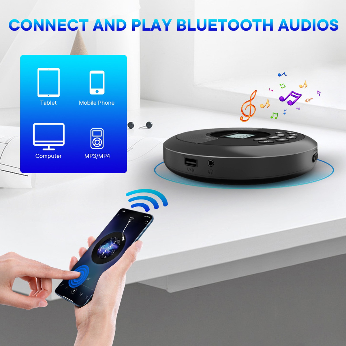 ポータブルCDディスクマシン MP3 USBドライブ Blu - Audio Music Mp3 Song のレビューと価格