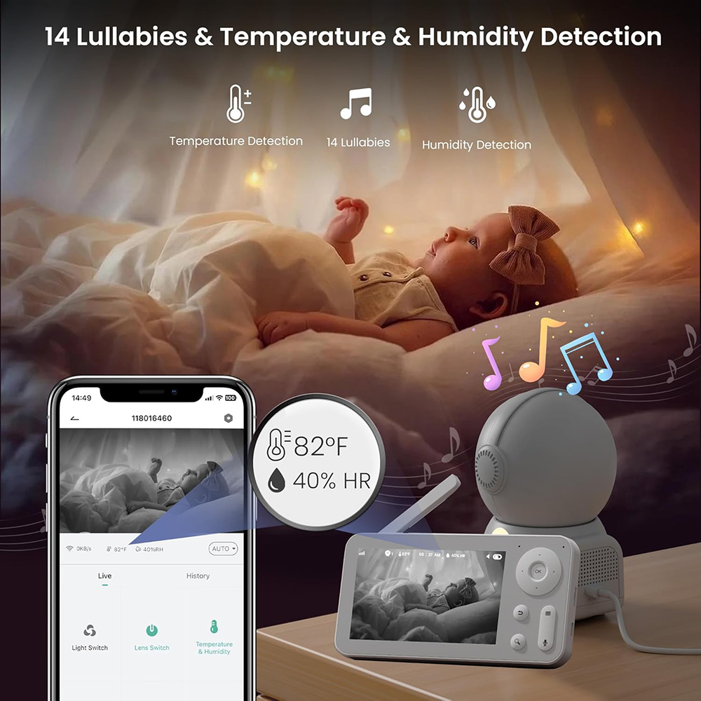 カメラとオーディオを備えたベビーモニター,常夜灯,2台のカメ - Audio Music Light のレビューと価格